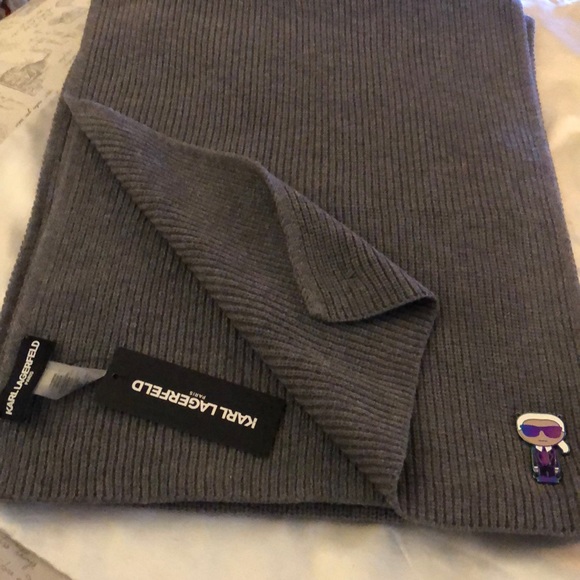 Karl Lagerfeld Heather Granite Long Ribbed Scarf Rainbow Enamel Karl OS NWT - Picture 15 of 16